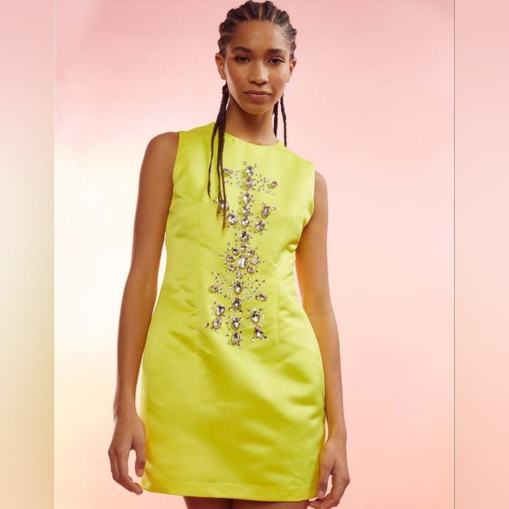 CYNTHIA ROWLEY CRYSTAL FITTED DRESS- YELLOW